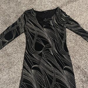 Snap Black Dress with Silver Swirl Design